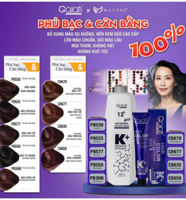 Màu nhuộm tóc phủ bạc & cân bằng Galati